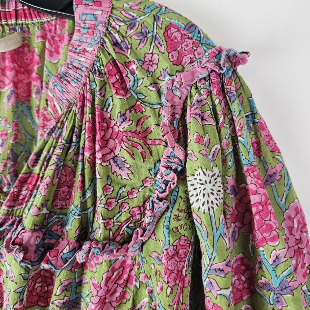 LOLA Australia NWOT Pink Floral Boho Resortwear Midi LS Button Tie Waist Dress M - Picture 9 of 10